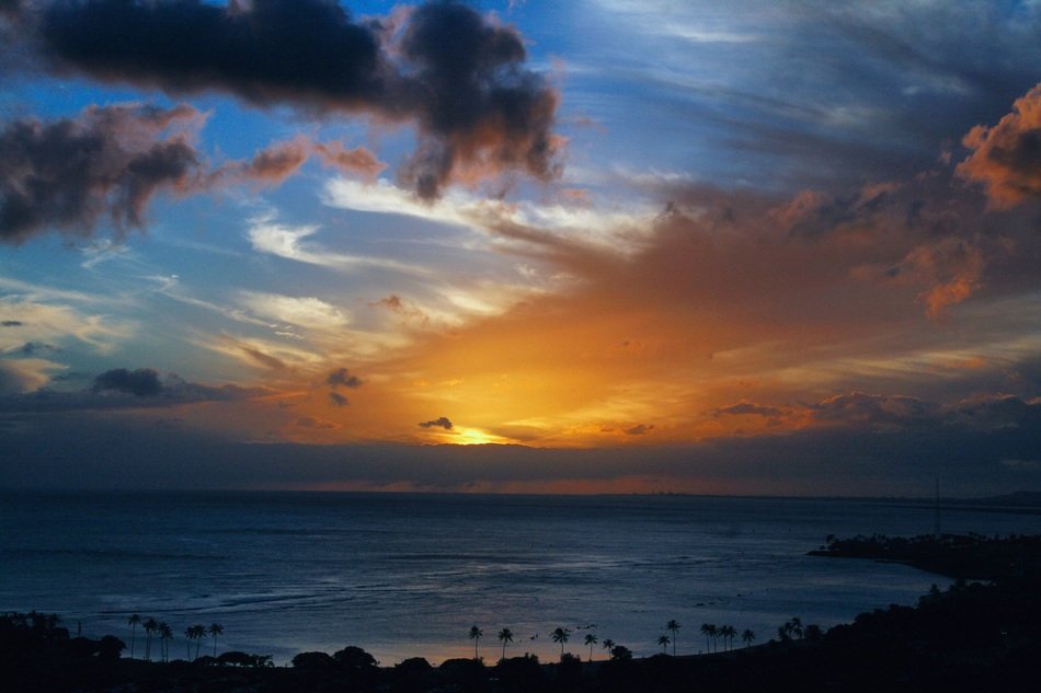 sunset over the island in Hawaii