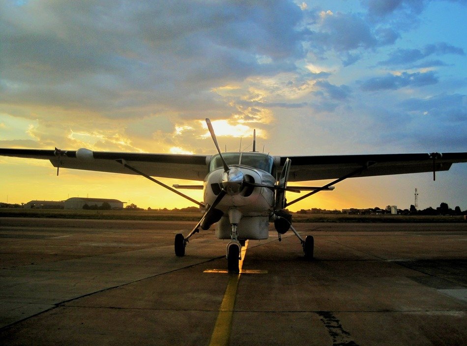 Airplane and sunset
