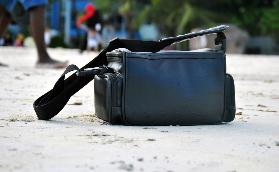 leather bag on the beach