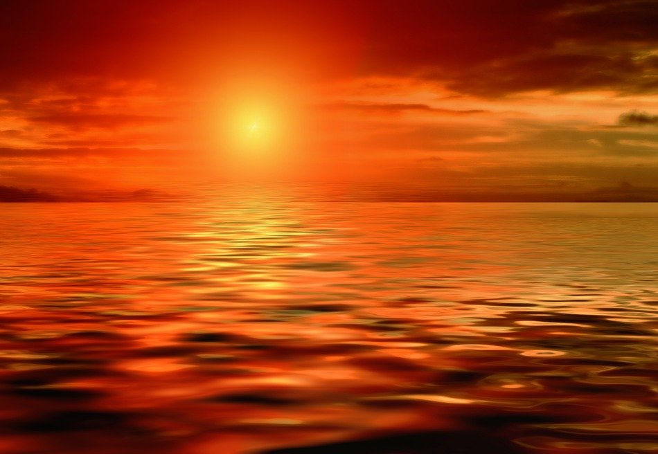 The lake in the rays of the sunset