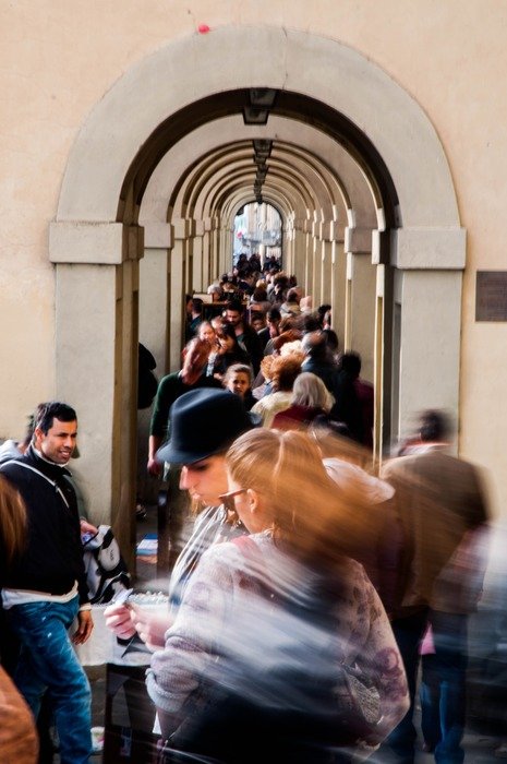 crowd of tourists at historical building, italy, florence