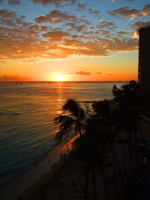 waikiki beach dramatic sunset view