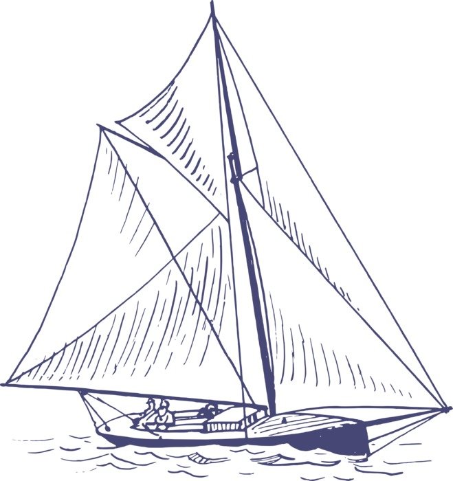 Blue and white illustration of the yacht