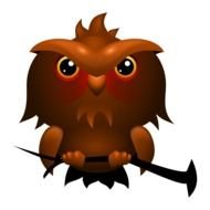 cartoon serious brown owl on branch