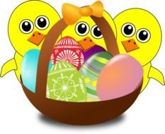 chicks with colorful eggs as a symbol of happy easter