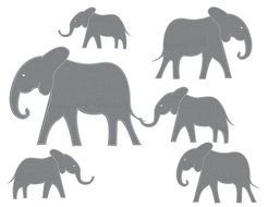 gray silhouettes of elephants on a white background