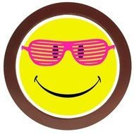 smiley in pink glasses