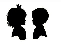 black silhouettes of children boy and girl