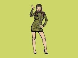 picture of a girl in a dress on a green background