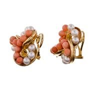 Seaman Schepps Coral And Pearl Yellow Gold Designer Clip Earrings