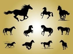 Silhouettes of horses clipart