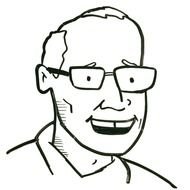 drawing of a graduate student in glasses