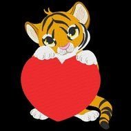 drawn tiger cub with a red heart