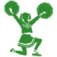 green silhouette of a cheerful cheerleader with pompons