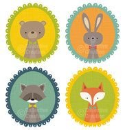Cute Woodland Animals In Frames Digital Clip By Collectivecreation
