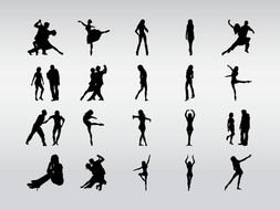 silhouettes of dancing people on a gray background