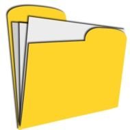 Documents in yellow folder, icon
