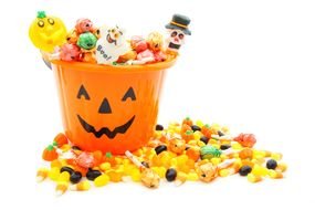 candy in orange bucket for halloween