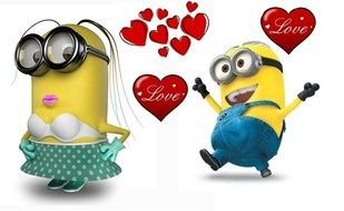 girl and boy minions and painted hearts