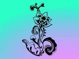 black pattern with flowers on a colored background