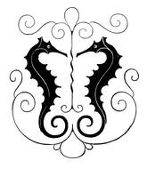 Black and white drawing of the sea horses clipart
