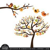 Colorful birds on the trees clipart