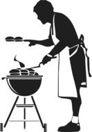 black and white picture of a cook near the grill