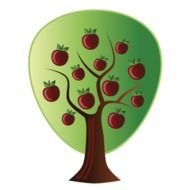 graphic image of a apple tree with harvest on a black background