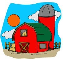red barn and silo, illustration