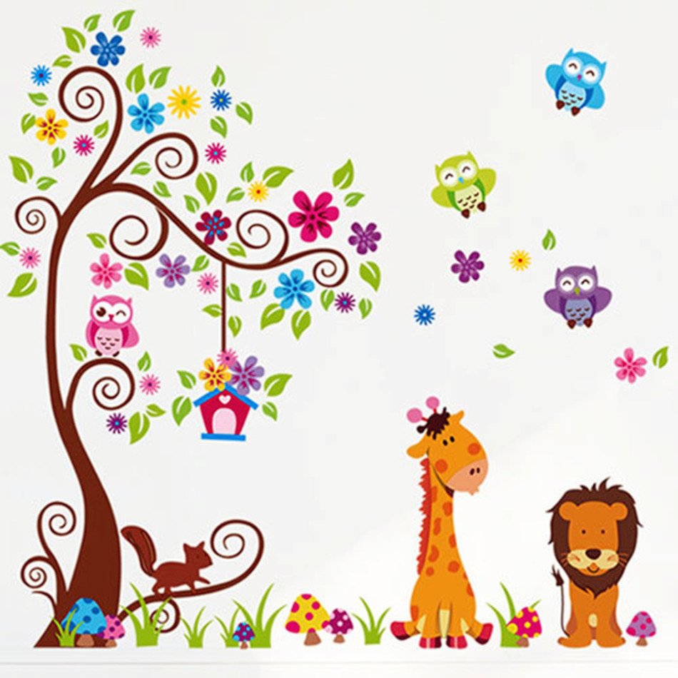 Free Shipping Cartoon Amimal Park Home Decor Owl Family Tree Wall