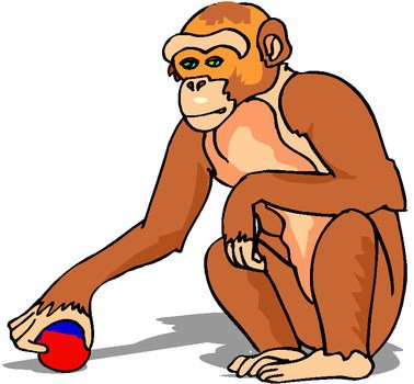 drawing of a monkey with a red ball