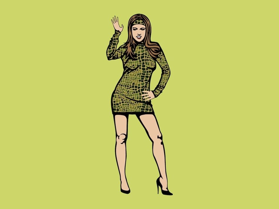 picture of a girl in a dress on a green background
