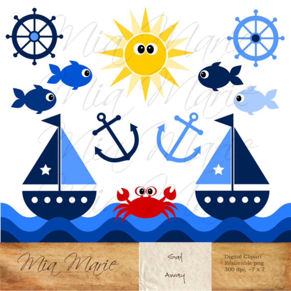 Clip Art Sailboat Boat Fish Crab clipart
