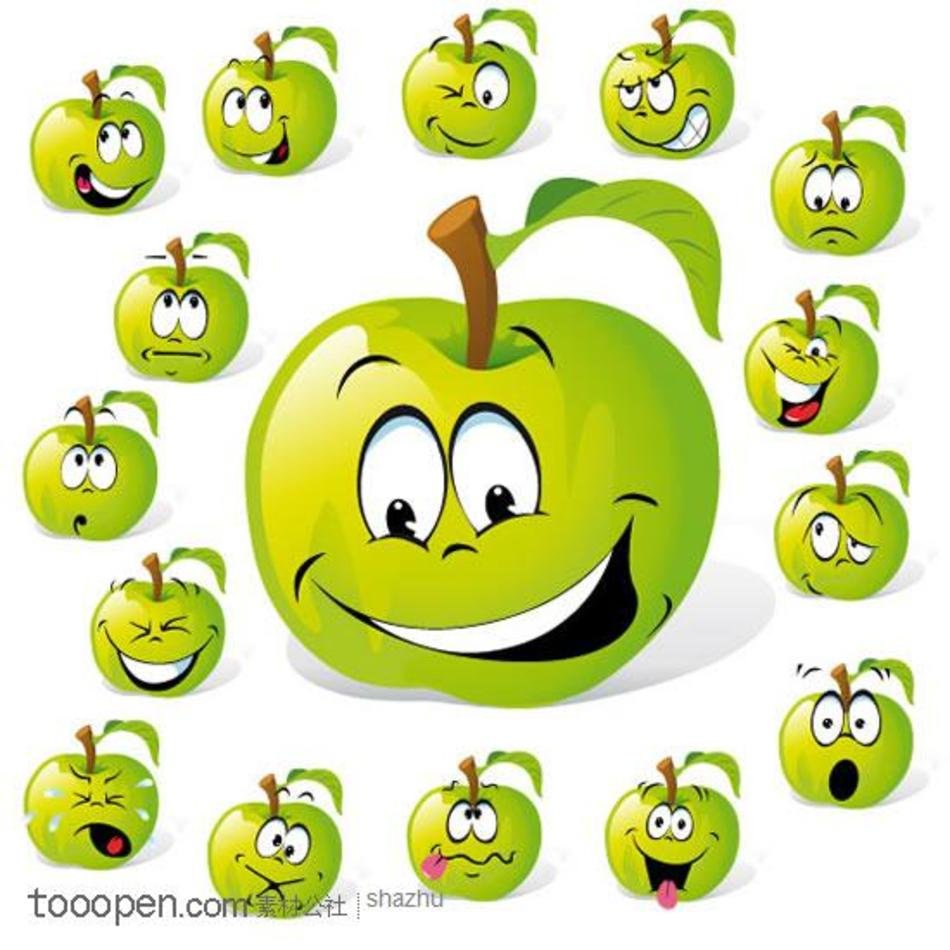卡通青苹果表情矢量图 素材公社 Tooopencom clipart
