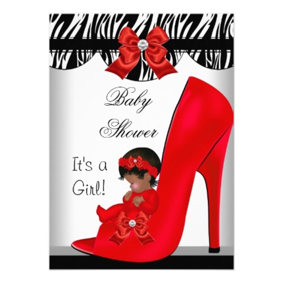 African American Baby Shower Girl Red Shoe 2 Announcements