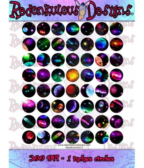 Space Digital Collage Sheet 1 Inch Circles