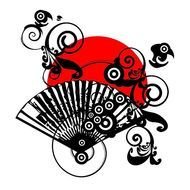 abstract illustration with red sun and fan