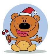 drawing of a happy bear in a hat of Santa Claus