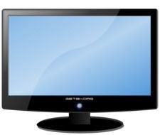 monitor with a blue screen on a white background