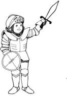 child boy in medieval knight costume with sword