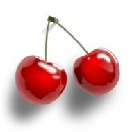 Two Ripe Red Cherries Attached At The Stems This Rather Realistic