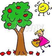 Cartoon Apple Tree Girl Toddler Art Prawny &ndash; clipart
