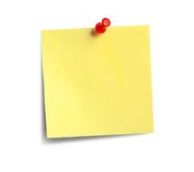 a yellow piece of paper attached with a red stationery nail