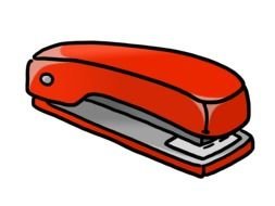 red stationery stapler
