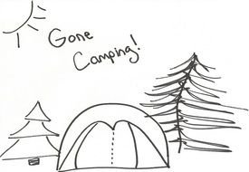 pencil drawing of a tent camp