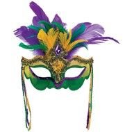 carnival mask with violet-green feathers