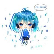 drawing of a girl with blue hair and in a blue dress