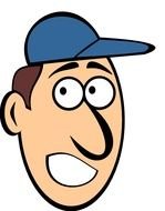 drawing of the head of a man in a baseball cap