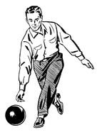 retro drawing of a man playing bowling