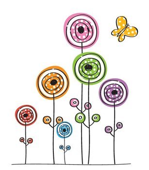 Flowers And Butterfly Vector Graphic &mdash; Colorful Drawing Kids